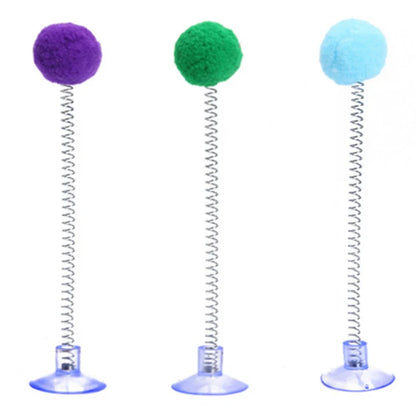 1pc Fur Ball Spring Cat Toy Suction Cup Multicolored Teaser Wand Interactive Toys Cat Scratcher Toys