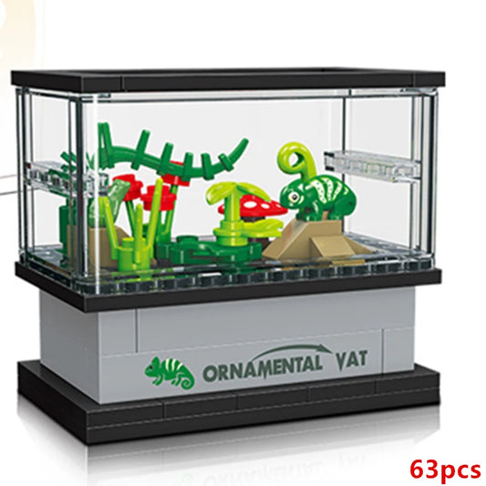 DIY Fish Tank Aquarium Turtle Lizard Lobster Clownfish Desktop Decoration Decorate Building Blocks Model Bricks Sets Kits Toys