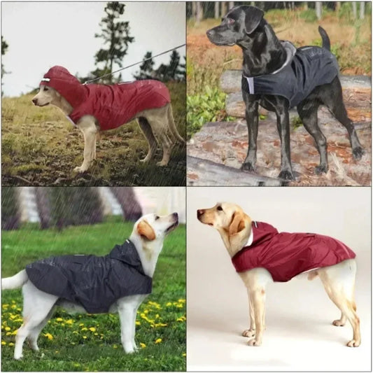 Dog Raincoat Medium Large Dogs Waterproof Hooded Jacket Rain Clothes with Reflective Stripe Outdoor Accessories
