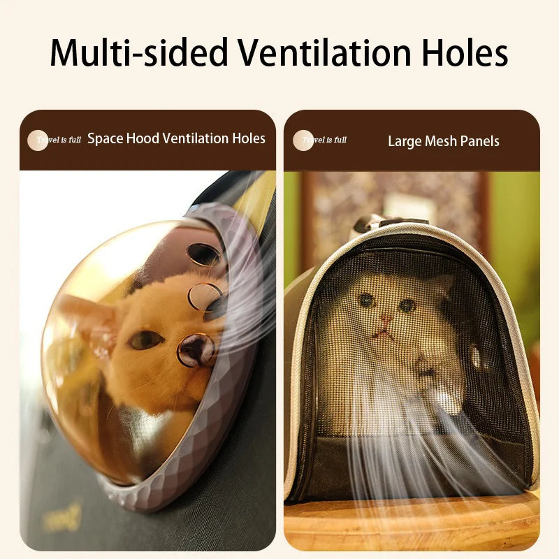 Foldable Cat Carrier Backpack – Cute Cartoon Design with Airflow Vents & Shoulder Strap Interface, Pet Travel Bag for Cats