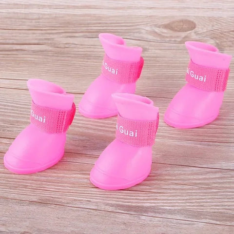 4PCS/SET Dog Boots for Small Dogs  Summer Pet Dog Shoes Waterproof Pet Rain Shoes for Dog Puppy Rubber Boots Durable Shoes