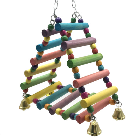 Wooden Parrot Hanging Rainbow Hammock training Ladder Toys With Bells Bird Cage Pet Accessories For Large Small Birds