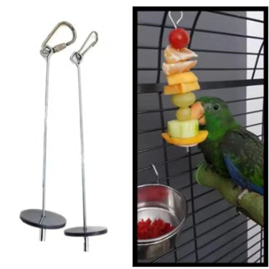 Bird Toy Skewer Fruit Spear Hanging Holder Pet Parrot Parakeet Meat Feeding Fork Stainless Steel Stick For Vegetable Skewer