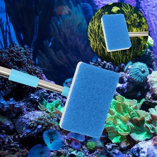 180° Adjust 55-95cm Telescopic Handle Cleaner Scrubber Aquarium Fish Tank Glass Window Algae Double-Sided Sponge Cleaning Brush