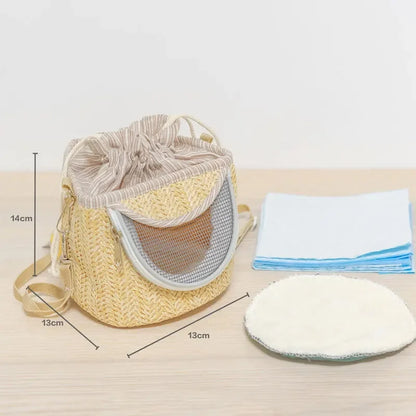 Parrot Cage Go Out with Straw Woven Peony Bird Small Pet Backpack Portable Breathable Outer Cage Bird Supplies Bird Cages