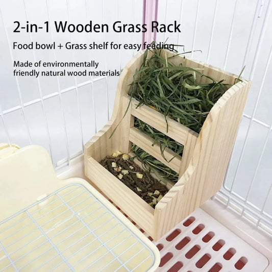Rabbit Grass Feeder Small Animal Hamster Guinea Pig Food Wooden Tableware Breeding Supplies Grass Holder Bowl Pet Supplies