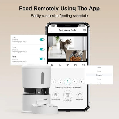 Automatic Cat Feeder 2 Cameras 1080P 5GHz WiFi Cat Food Dispenser Timed Programmable Pet Food Dispenser with Dual