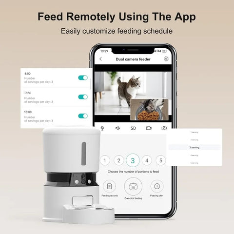 Automatic Cat Feeder 2 Cameras 1080P 5GHz WiFi Cat Food Dispenser Timed Programmable Pet Food Dispenser with Dual