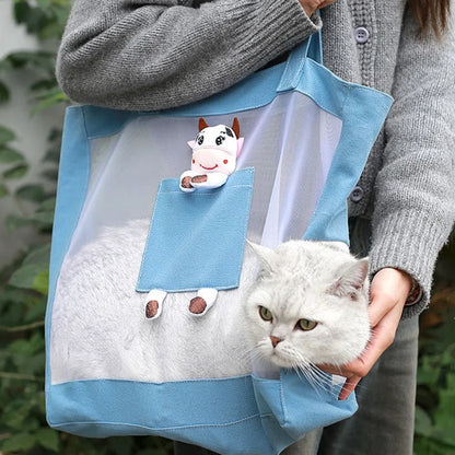 OUWO Small Cat Dog Carrier Tote Breathable Mesh Pet Carrier Bag Soft Sided Foldable Kitten Travel Bag Pet Supplies