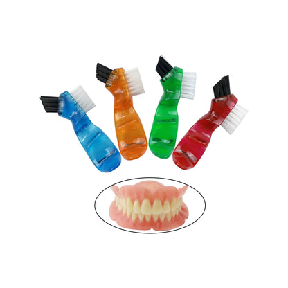 Mini Denture Cleaning Brush Toothbrushes Dual Heads False Teeth Brushes Rubber Handle Multi-Layered Bristles Dentures Toothbrush