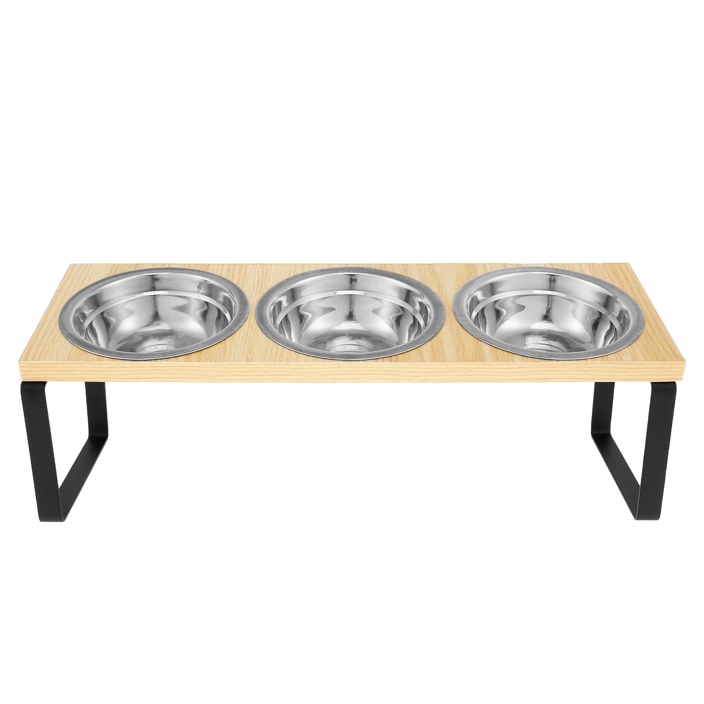 Elevated Pet Bowls Wood Cat Bowl Stand with Stainless Steel Food 3 Bowls Wooden Dog Water Feeding Dish Non Slip Iron Rack
