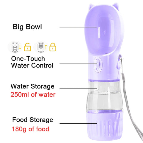 Pet Dog Water Bottle With Food Container For Small Medium Big Dogs Portable Travel Puppy Cat Water Dispenser Chihuahua Feeder