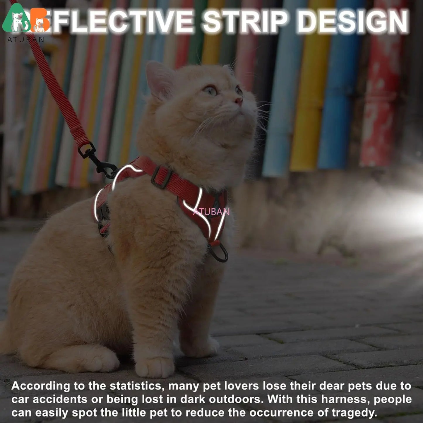 Cat Harness upgraded Escape Proof Adjustable Kitten Vest for Cat Outdoor Walking Reflective Strips for Dark Night