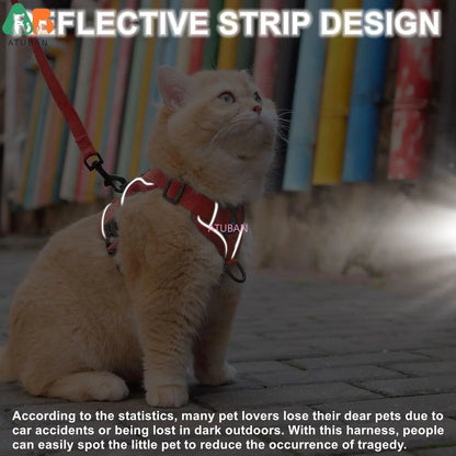 Cat Harness upgraded Escape Proof Adjustable Kitten Vest for Cat Outdoor Walking Reflective Strips for Dark Night