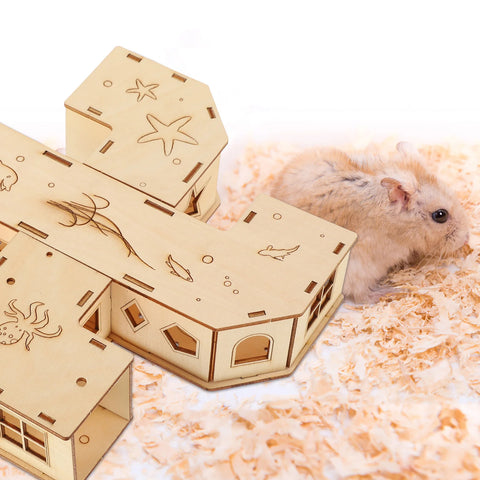 Hamster Toy Tunnel Maze Pet House Hideoutanimal Wooden Tunnels Castle Labyrinth Tube Supplies Gerbil Tubes Chew Hideaway Wood