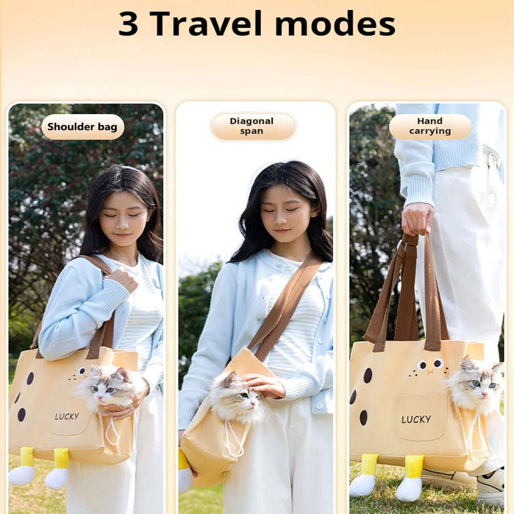 Going out pet walking doll funny canvas bag breathable cat bag dog crossbody bag cat going out bag is suitable for spring