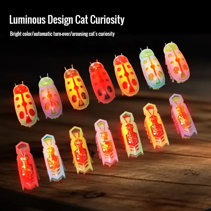 Interactive Mini Electric Bug Cat Toy Kitten Escape Obstacle Automatic Flip Toy Battery Operated Vibration Beetle Supplies