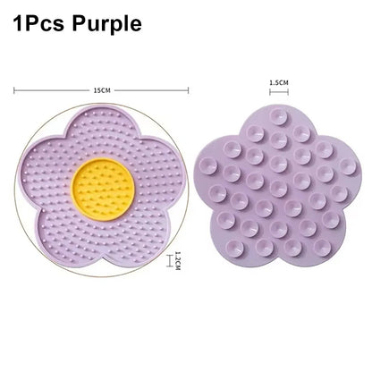 1Pcs Durable With Suction Cup Dog Licking Mat Sunflower Shaped Silicone Pet Lick Pad Cat Placemat Pet Supply