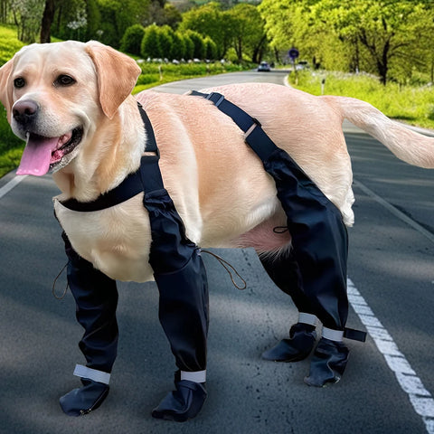 Waterproof Dog Booties with Suspenders and Anti Slip Soles Adjustable Leggings for Small Medium Large Dogs