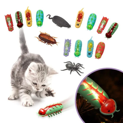 Interactive Mini Electric Bug Cat Toy Kitten Escape Obstacle Automatic Flip Toy Battery Operated Vibration Beetle Supplies
