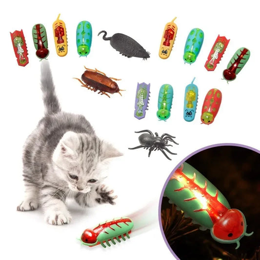 Interactive Mini Electric Bug Cat Toy Kitten Escape Obstacle Automatic Flip Toy Battery Operated Vibration Beetle Supplies
