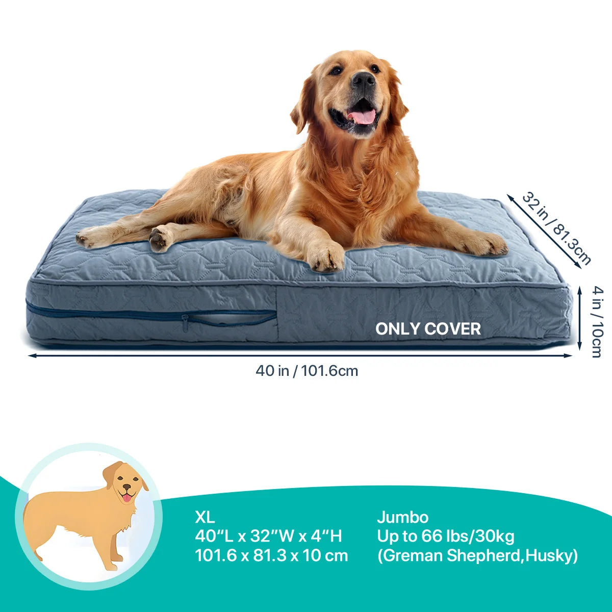 1 pc Orthopedic Dog Beds Cover for Large Dogs, Dog Bed Washable Cover Foam Pet Mat, Multi-Needle Quilting Dog Crate Bed Cover