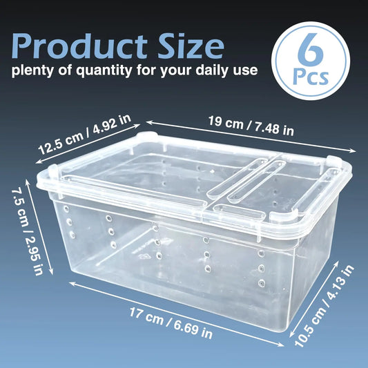 6pcs,Reptile plastic terrarium, transport container for lizards, geckos, snakes, spiders, scorpions, beetles, centipedes