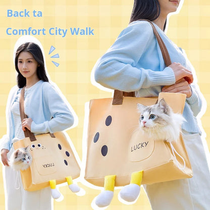 Going out pet walking doll funny canvas bag breathable cat bag dog crossbody bag cat going out bag is suitable for spring