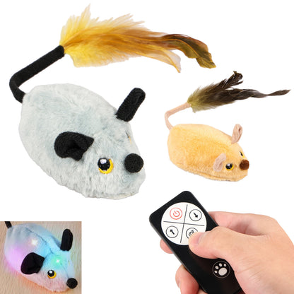 Cat Mouse Interactive Plush Toys LED Glow Electric Telecontrol Auto Rechargeable Moving Mice Toy Realistic Kitten