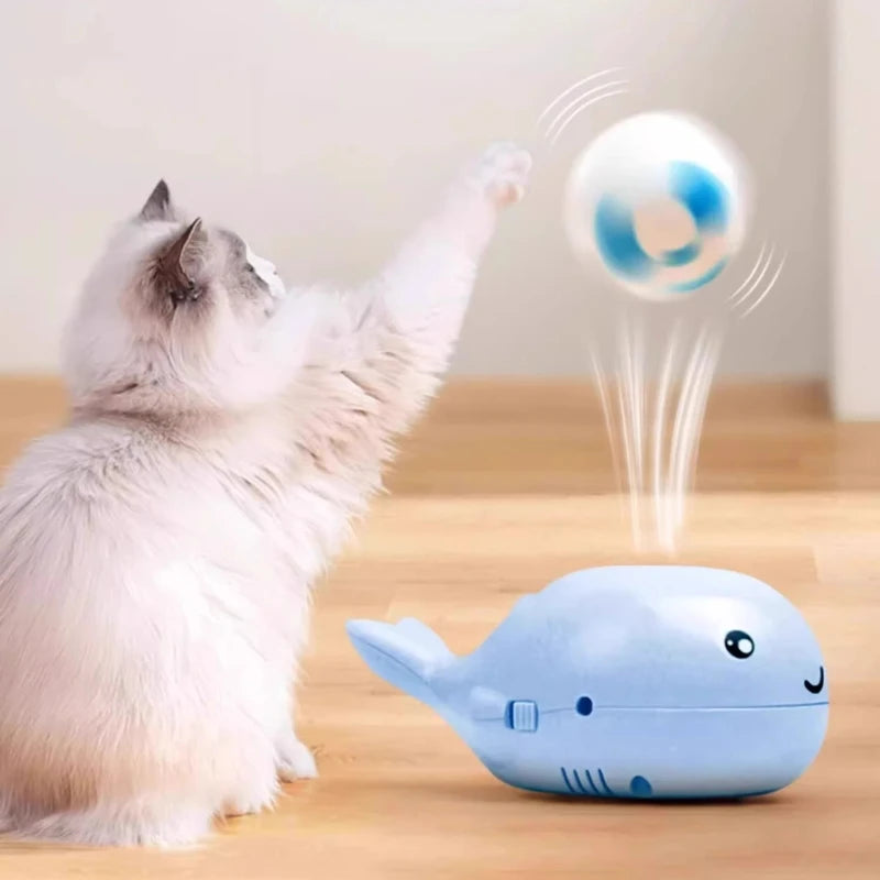 Interactive Cat Electric Ball Toy Simulated Whale Kitten Toy USB Dual Function Fan Teaser Supplies for Cats