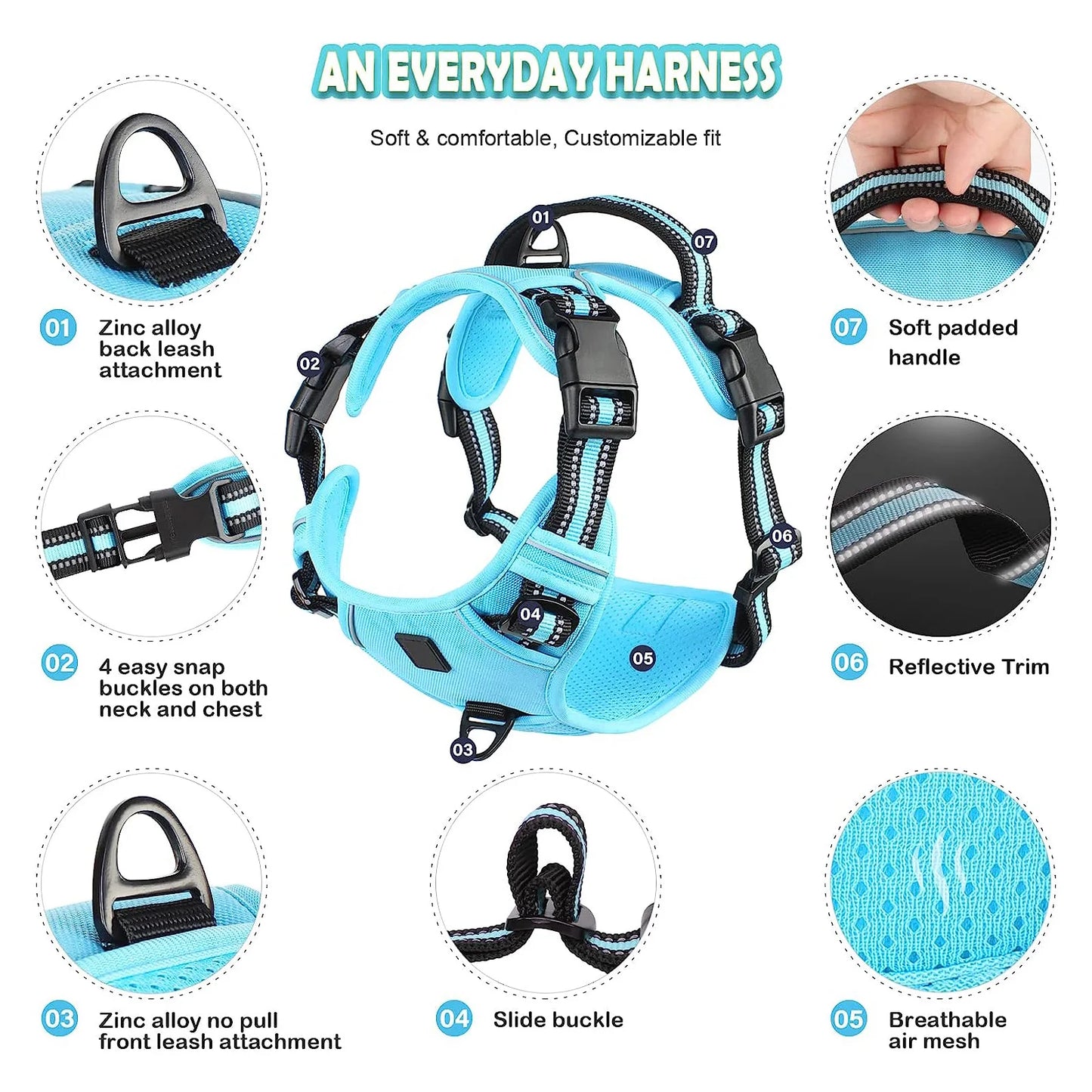 Soft Padded No-Pull Dog Harness with Easy-Grip Handle and Adjustable Straps for Sizes