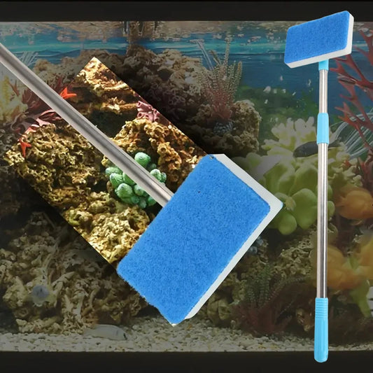 180° Adjust 55-95cm Telescopic Handle Cleaner Scrubber Aquarium Fish Tank Glass Window Algae Double-Sided Sponge Cleaning Brush