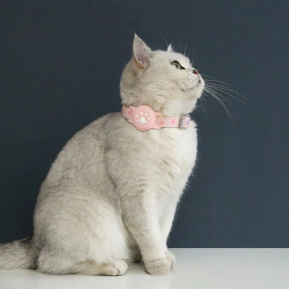 Adjustable Cat Collar with AirTag Holder Case Anti-Lost Cat Collar GPS Tracker Protective Case Print Kitten Collar Pet Supplies