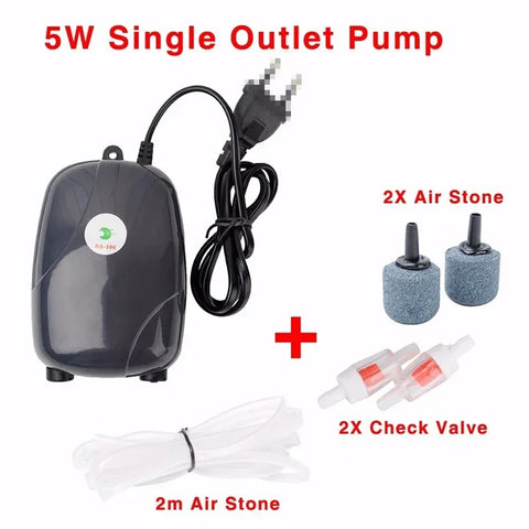 Aquarium Air Pump Fish Tank Mini Compressor Single Double Outlet with Check Valve Tube Aquatic Accessories 220V 3W 5W