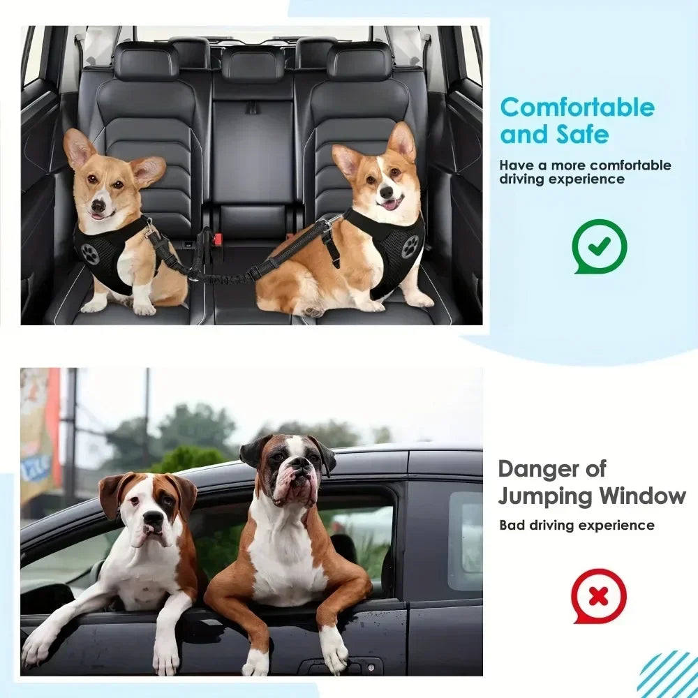 Adjustable Elastic Car Harness Seat Belt with Shock Double Dog Safety Seat Belt Reflective Dog Car Restraint for Pet Safety Belt