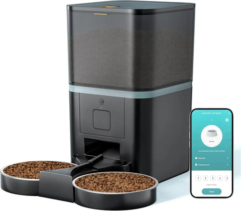 Automatic Cat Feeders 2 Cat,Pet Feeder Automatic 2.4G WiFi App Control, Dual Power Supply 10s Voice Recording Pet Auto Feeder