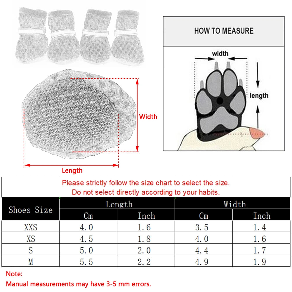 4pcs/set Dog Shoes Summer Pet Shoes For Small Dogs Cats Outdoor Walking Soft Sole Puppy Sandals Reflective Breathable Yorkshire