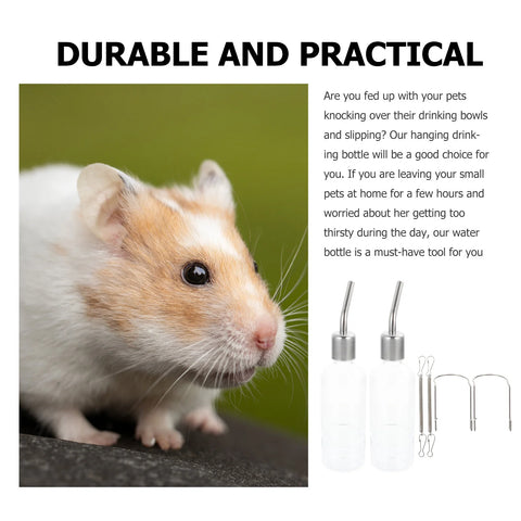 2 Pcs Rabbit Water Bottle Pet Hanging Feeder Leak Proof Transparent Design Guinea Pig Dispenser Container Watering Supplies