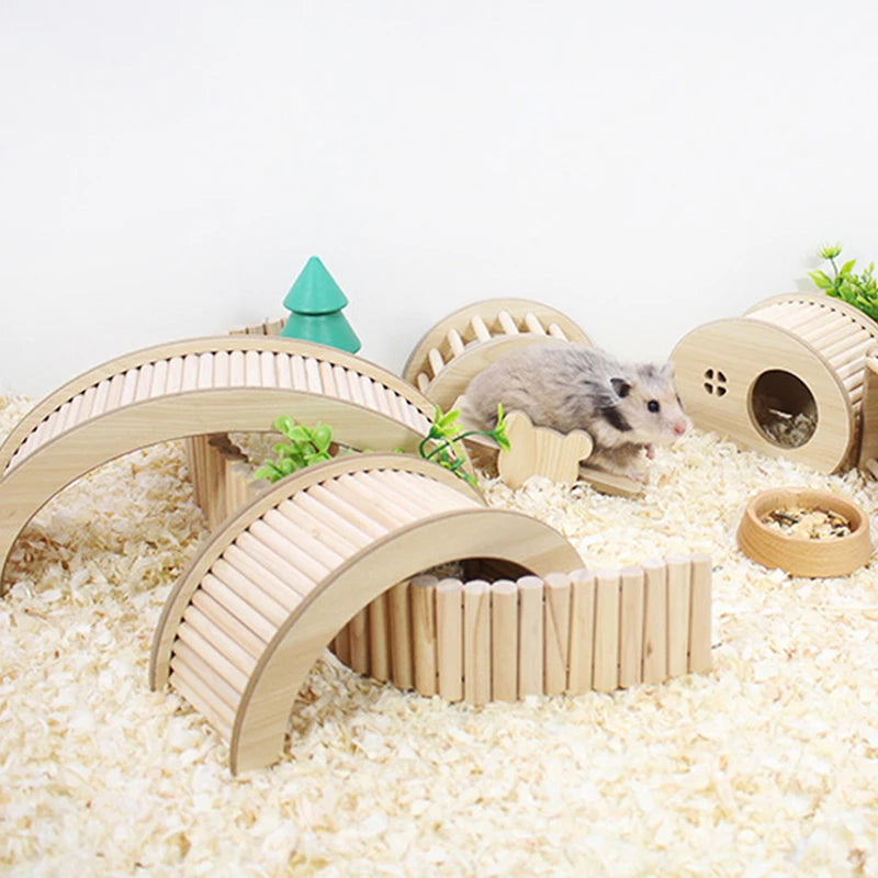S/M/L Hamster Climbing Ladder Wooden Bridge for Guinea Pigs Rats Small Pet Animals Toys Cage Decor Accessories