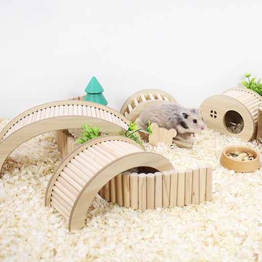 S/M/L Hamster Climbing Ladder Wooden Bridge for Guinea Pigs Rats Small Pet Animals Toys Cage Decor Accessories