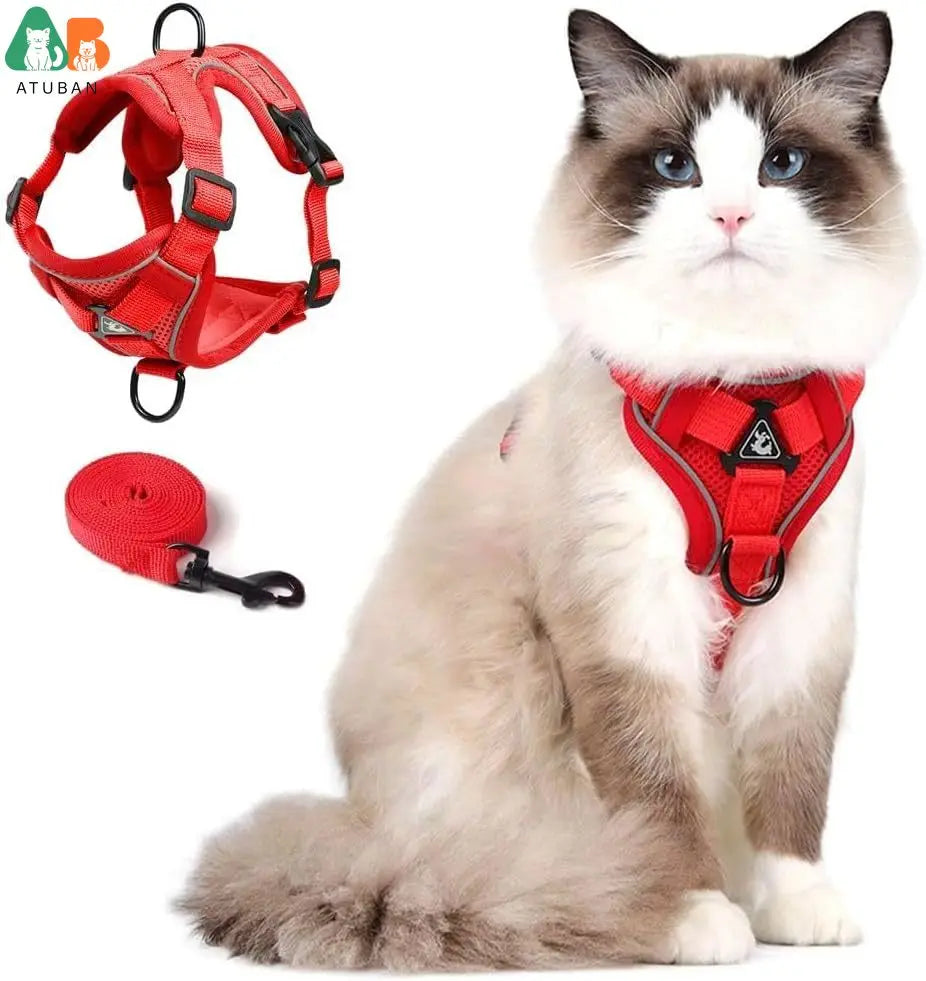 Cat Harness upgraded Escape Proof Adjustable Kitten Vest for Cat Outdoor Walking Reflective Strips for Dark Night