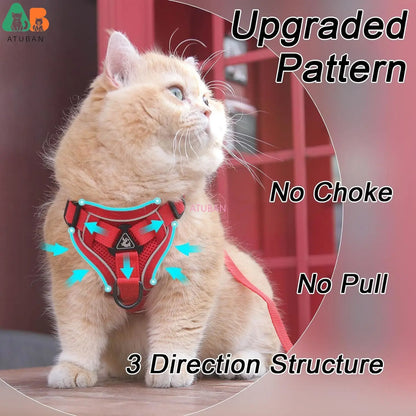 Cat Harness upgraded Escape Proof Adjustable Kitten Vest for Cat Outdoor Walking Reflective Strips for Dark Night