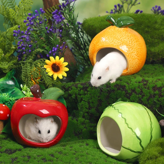 Small Animal Hideout Ceramic Hamster House Chinchilla Mini Hut Cave Cage Accessories for Dwarf Hamsters Gerbils and Hedgehog