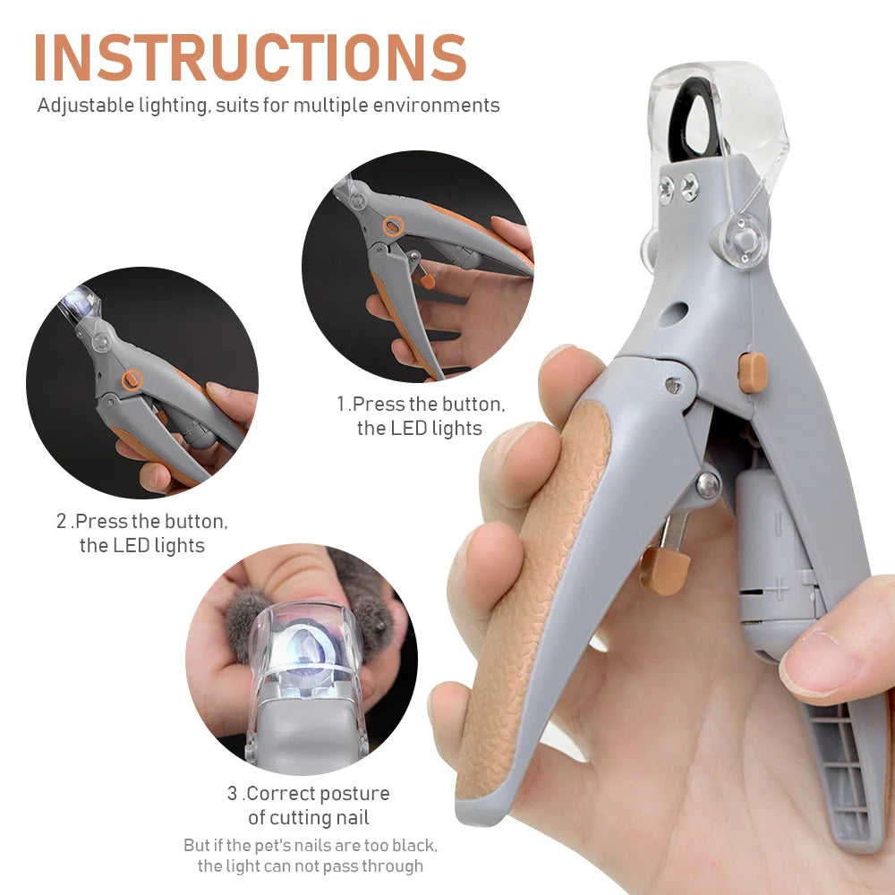 LED Light Pet Nail Clippers - Great for Trimming Cat and Dog Nails and Claws, 5x Magnification, Can Be Used as Nail Clippers, Qu