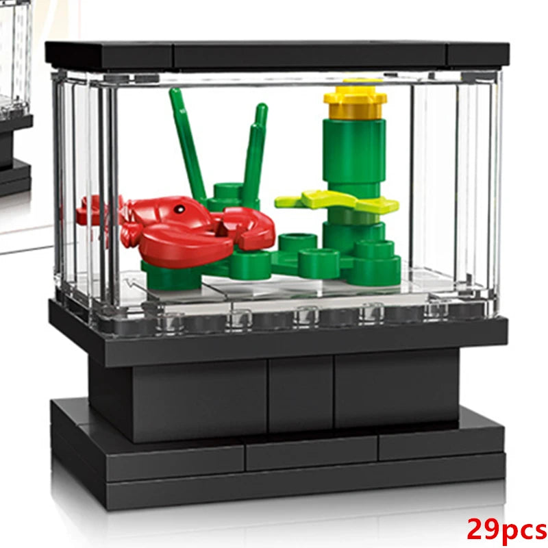 DIY Fish Tank Aquarium Turtle Lizard Lobster Clownfish Desktop Decoration Decorate Building Blocks Model Bricks Sets Kits Toys