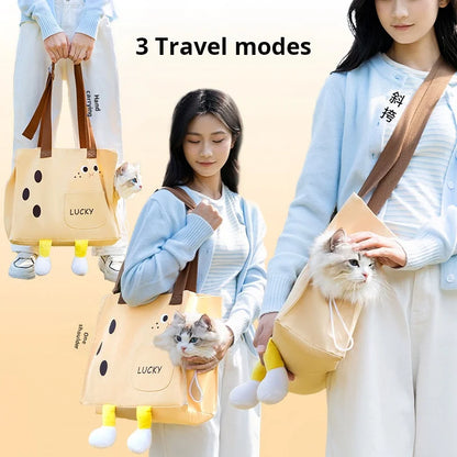 Going out pet walking doll funny canvas bag breathable cat bag dog crossbody bag cat going out bag is suitable for spring