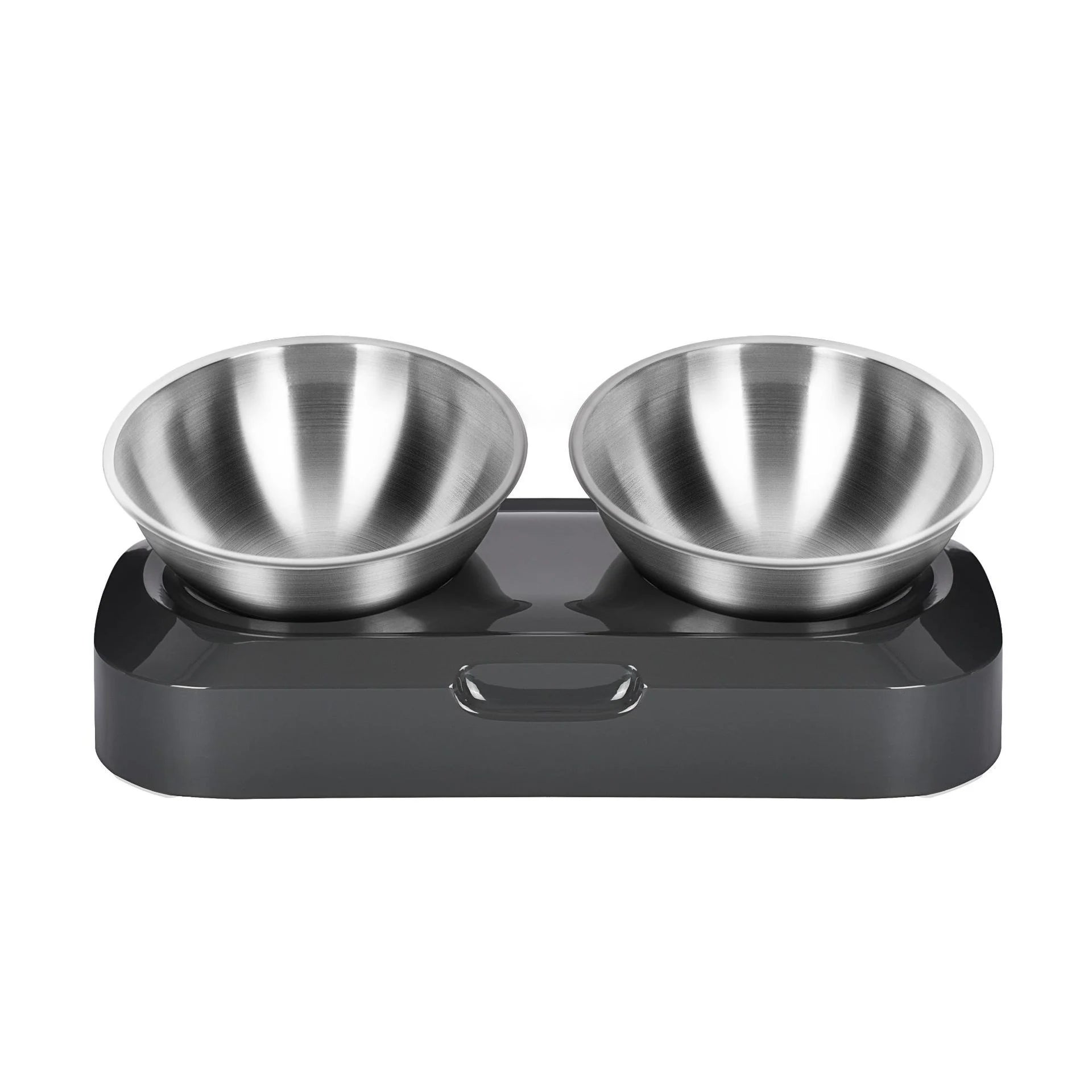 PETWAN Raised Cat Bowl Stainless Steel,Non-Slip Silicone Mat&Raised Cat Feeder with 15°&0°Tilting Neck Protective Bowl for Pets