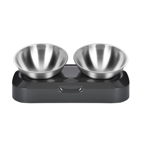 PETWAN Raised Cat Bowl Stainless Steel,Non-Slip Silicone Mat&Raised Cat Feeder with 15°&0°Tilting Neck Protective Bowl for Pets