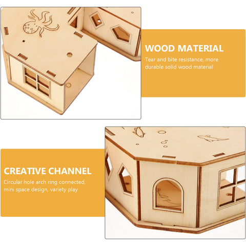 Hamster Toy Tunnel Maze Pet House Hideoutanimal Wooden Tunnels Castle Labyrinth Tube Supplies Gerbil Tubes Chew Hideaway Wood