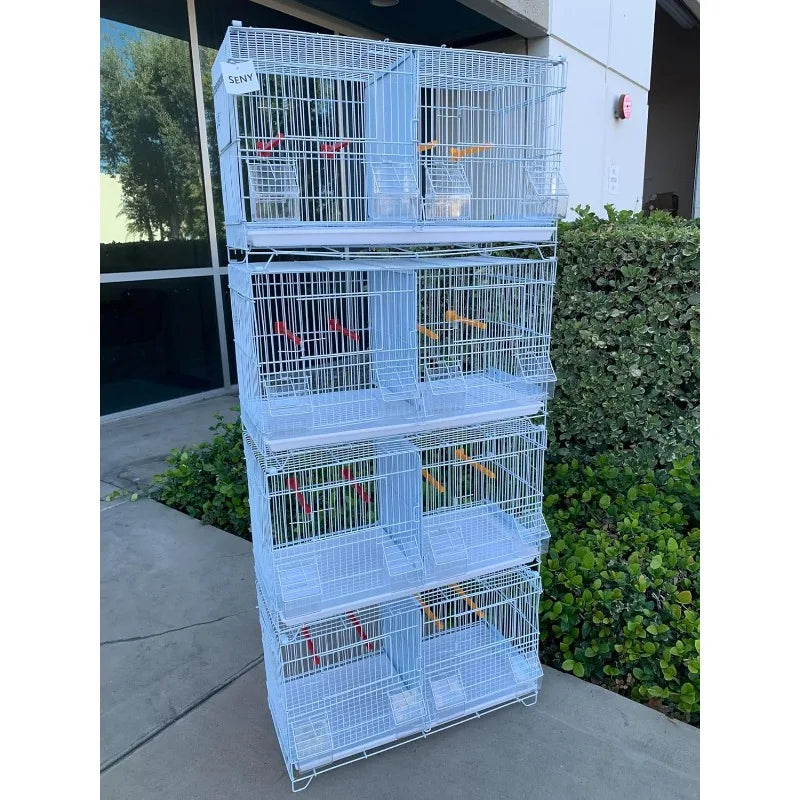Set of 4 Stackable Breeding Bird Cage for Canary Finch Small Birds (White)